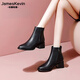 James Kevin Brand Französisch Dicke Ferse Chelsea-Stiefel 2024 Herbst und Winter Neue Frauenstiefel mit mittlerer Übersicht und Samt- und Design-Sensing-Nacktstiefel für Frauen Brown Single Layer 34 220mm