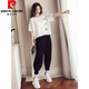 Pierre cardin large size women's fat mm harem pants set 2025 spring and summer new fashionable slimming belly sports and casual two-piece set white <9928> XL <suggested 117-130>