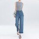 Tennis nine-point straight jeans for women in summer new casual pants, small loose and slim high waist wide-leg pants blue thin 2XL
