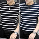 Liyunhouse 3519 Menschen sammeln Frühlings- und Sommer neue koreanische Streifenjungen kurzärmeliges T-Shirt für mittlere und junge Menschen rund Hals Caom Casual Base Two-Tiefe Striped Blue + Striped White M.