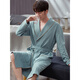 Fengxi Waffle Bathroom Men's Spring and Autumn Pure Cotton Medium-length Men's Nightgown 2025 New Water-absorbing Integrated Yukata LJ16822 M Size [Weight 100-120Jin [Jin equals 0.5 kg]]