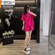 莫代尔运动睡衣套装女时尚简约韩版家居服夏季新款火龙果色短裤可外穿 火龙果色套装【上衣+裤子】 L 建议101-120斤