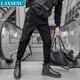 
LAXSESU jeans men's tying feet casual pants men's handsome trendy and versatile loose harem pants summer new style men's pants high elastic AT1047 blue S recommended 85-102Jin [Jin equals 0.5 kg]