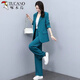 Woodpecker single/suit 2025 new spring socialite small fragrant suit professional royal sister wide-leg pants two-piece suit women summer black jacket + pants + white vest light and thin M