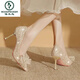 Woodpecker Champagne Couleur Chaussures de mariage pour femmes robe de mariée hexiu chaussures de mariée à deux usines talons talons sans pied fatigués
