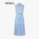 MO&Co.连衣裙高腰绑带苎麻翻领立体宽肩衬衫长裙蓝白条纹摩安珂 蓝白条色 XS 155