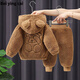 Baby clothes for 6-12 months, autumn and winter split velvet thickened suit for boys and girls, winter clothing, new fashionable two-piece suit, children's hooded warm baby winter suit, coffee color. Please refer to the size that your baby usually wears. 95cm 100. Recommended height is 85cm.