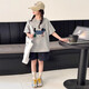 
Girls Summer Set 2025 New Junior High School Girls Summer Fashion Short Sleeve Shorts Girls Children's Summer Top Gray Set 160
