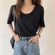 Ran Yilan's same solid color versatile round neck short-sleeved T-shirt for women in summer new loose and slim fashionable casual bottoming cotton shirt 6172 gray S
