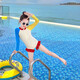 OIMG Girls 2025 Swimsuit Summer New Style Girls One-piece Swimsuit Children's Long Sleeve Sun Protection Swimsuit Long Sleeve Dopamine Swimsuit + Swimming Cap 110 Recommended height is about 1 meter