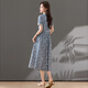 
Ehangy light luxury brand dress for women 2025 summer new short-sleeved floral temperament generous slim and fashionable shirt skirt blue gray XL