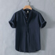 Muji superior product Henry collar linen short-sleeved shirt men's collarless men's cotton and linen shirt t-shirt top polo Muji superior product RC210 black 4XL