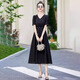 Ehangy International Light Luxury Women's Summer Vestido 2025 NUEVO TEMATAMENTO DE COLOR SIDA CULTA DE CULTIVO dulce y de moda Black [Caja de regalo de alta gama] XL