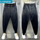
LAXSESU jeans men's tying feet casual pants men's handsome trendy and versatile loose harem pants summer new style men's pants high elastic AT1047 blue S recommended 85-102Jin [Jin equals 0.5 kg]
