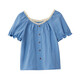 
InMAN French style wood ear short-sleeved shirt for women 2025 summer fashion loose lace round neck pullover shirt Klein Blue XL