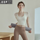 JEEP professional yoga clothing suit for women in summer with chest pad, sports short-sleeved slimming Pilates fitness running quick-drying clothing for women, ivory short-sleeved S recommended 80-92 Jin Jin equals 0.5 kg