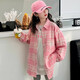 Girls long-sleeved shirt 2025 spring and autumn new style children's Korean style fashionable plaid top for middle and large children spring fashion JHP-6633 pink 140