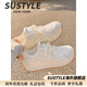 Sustyle Luxury Chaussures féminines 2025 Été Nouvelle chaussures blanches à semelles épaisses respirantes chaussures de femme chaussures en mesh chaussures de formation sportive 9905-3 beige 35