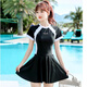 Zailu Summer Simple Slimming Student Swimwear Conservative Belly Covering One-piece Skirt Style Loose Swimsuit for Small Breasted Girls Black + Swimming Cap + Swimming Goggles + Mobile Phone Bag + Nose Clip Earplugs M M Recommends 85-95Jin Jin is equal to 0.5kg