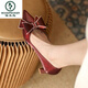 Specht Strass-Bogenhoch Heels Frauen 2025 Neue dicke Ferse Hochzeitsschuhe Haupthochzeitskleid Spitz Zeh Leichte Mund Single-Schuhe Brautjungfern Schuhe im Falle 38 38