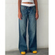 
SAKENMAO American retro low waist non-elastic wash straight jeans for women in autumn street wide-leg denim women's pants 12176 Academy Blue L