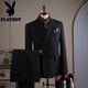 Playboy winter suit men's high-end business formal double-breasted striped suit three-piece groom's wedding dress one button-warm brown three-piece suit 7XL 64
