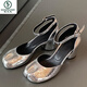 
Woodpecker Sheepskin Mary Jane Heels Split Toe Pig's Troe Shoes Women's 2025 New High Heels Thick Heels Silver Shoes Round Toe Light Mouth Try 9856 Silver 39
