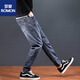 Romon Pants Men's Deal Brand 2025 Summer Fin Jeans Fashion Mass's Fashion Straight Fashion Harem pantalones Black and Gray (RJS1-2209) 34 (Espera circunferencia 2 pies 7)