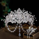 Langqing Bridal Crown Headdress Super Fairy Crystal Eyebrow High-end Princess Wedding Crown Wedding Dress Photo Accessories Crystal Crown + Earrings + Veil