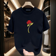 Playboy (PLAYBOY) short-sleeved T-shirt for men and women couples outfits trendy brand round neck printed T-shirt pure cotton simple loose versatile half-sleeved top summer black [front large picture K1049 single red rose S recommended 90-100 Jin [Jin equals 0.5 kg]