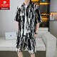 皮尔卡丹（pierre cardin）痞帅衬衣一套男夏季冰丝套装高级感花衬衫短袖短裤沙滩两件套搭配 679白色套装 M 110斤以内