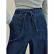 
Inman retro lace-up elastic wide-leg jeans 2025 autumn women's new straight trousers trousers denim blue S
