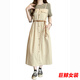 tromlfz胖MM特大码300斤假两件条纹T恤连衣裙女夏季显瘦遮肚法式吊带长裙 C1049-豆绿色/款连衣裙 M