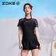 Zhouke's new women's swimsuit boxer short-sleeved sun protection quick-drying training vacation large size conservative suit black pink flower_124601217 M