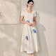 ROEYSHOUSE new Chinese style embroidered dress for women 2025 summer new elegant round neck large hem skirt 12156 off white S
