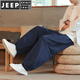 Jeep Spirit Leinen Casual Hohose Herrenhosen Chinesische Baumwolle und Leinenblüten Fett lose Hosen Weitbein-Hosen Khaki + Grau 4xl