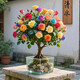 Colorful roses, one tree, multi-color potted old piles, blooming in all seasons, easy to grow indoors, cold and heat-resistant, suitable for balcony and courtyard, colorful roses, hydroponic water and soil/9-year-old old piles, 2 pieces, full bloom + fertilizer