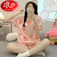 Langsha cotton pajamas for women short-sleeved cartoon round neck loose large size shorts student home clothes summer thin suit skin color 1047 puppy M