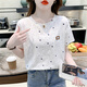 Qianfansi reines Baumwolldruck-T-Shirt für Kurzleiste für Frauen für Kurzleiste für 2025 Neue losen Druckdesign VERSATILE T-SHIRT TOP Trend 5009# Purple S für 80-99Jin [Jin entspricht 0,5 kg]