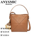 ANYSMIC luxury high-end brand bag women's bag spring and summer bucket bag crossbody bag genuine leather birthday gift for girlfriend Cocoa brown length 18CM*thickness 9CM*high 20.5CM