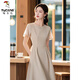 Woodpecker 2025 summer French style and many kinds of cold and unique apricot color waist-hugging dress. Women's temperament is age-reducing. Apricot color L is recommended. 105-115Jin [Jin equals 0.5 kg]