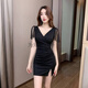 为知树夜总会性感深V礼服包臀连衣裙SPA足浴洗浴技师夜场KTV佳丽工作服 增3882黑色+ XL 建议115-125斤