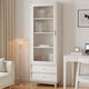 Shouer Nordic solid wood bookcase with glass door bookcase simple modern storage cabinet living room display cabinet sand 9902# walnut color storage cabinet