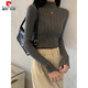 皮尔卡丹（pierre cardin）木耳边毛衣女薄款秋冬季半高领打底衫内搭洋气修身针织衫长袖上衣 燕麦色【气质上衣/温柔系/欧美/ S 【针织衫秋季女/毛衣女秋冬】