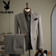 Playboy winter suit men's high-end business formal double-breasted striped suit three-piece groom's wedding dress one button-warm brown three-piece suit 7XL 64
