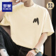 Romon (Romon) 260G American Heavy Gewicht T-Shirt Herren-kurzärmelige reine Baumwoll-Runde Hals Top Sommer Trendy Lose halbärmelte T-Shirt M09-694 Weiß L [120-140jin [Jin gleich 0,5 kg]]]