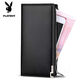 Playboy men's wallet long mobile phone bag genuine leather texture large capacity card wallet business new zipper clutch black lychee pattern edging 11 card positions