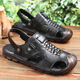 Dragonfly brand top layer cowhide bag sandals men's new leather summer beach shoes soft sole beef tendon bottom dad sandals two wear 9902 yellow-brown 41