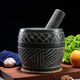 Sailoto large hand-made garlic pounder stone garlic mortar household grinder stone mortar for pounding medicine, smashing pepper, peeling garlic and garlic press, 25 cm diameter hand-made jar type with wooden hammer step
