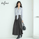 Evely Jiang Xin endorses basic silhouette V-neck streamer shoulder-covered pleated cuffs pearl button fashion top 2025 autumn suit Ice cold blue S 80-105Jin [Jin equals 0.5 kg]